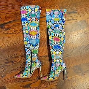 Steve Madden Vanquish over knee multi colored python boots size 8